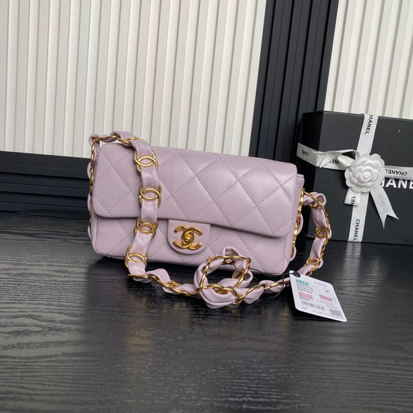 CC 24K Mini Flap Bag 21cm Light Violet Lambskin Gold Hardware
