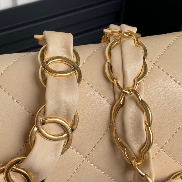 CC 24K Mini Flap Bag 21cm Beige Lambskin Gold Hardware