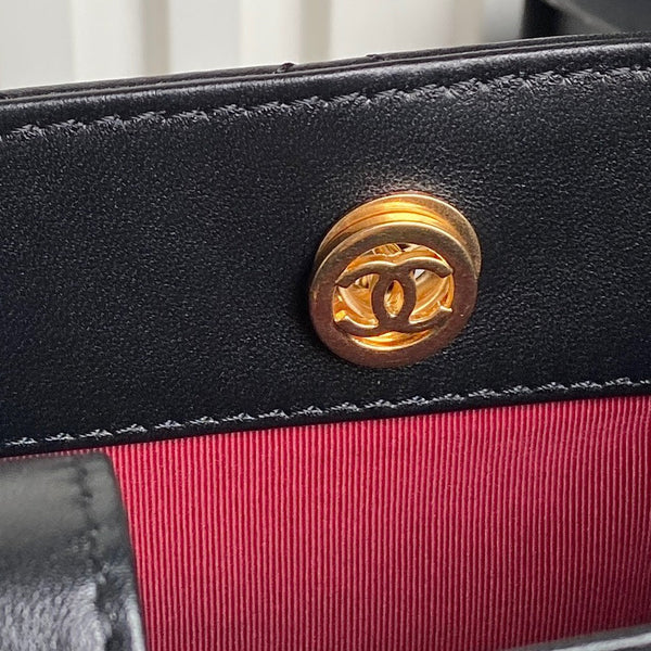 24K Shopping Bag 28cm Black Calfskin Gold Hardware