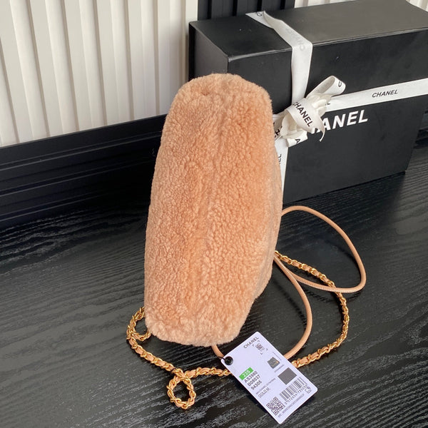 CC 24K Hobo 22 Bag 20cm Brown Wool Fur