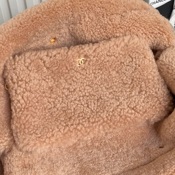 CC 24K Hobo 22 Bag 39cm Brown Wool Fur