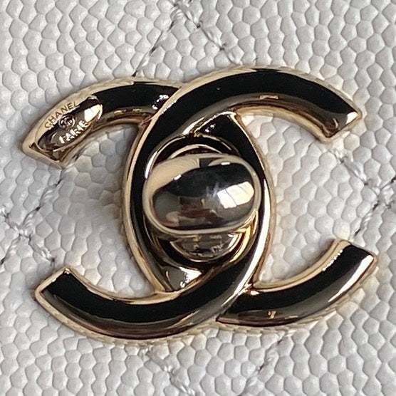 CC 24K Coco Handle Nano 14.5cm White Grained Calfskin Gold Hardware