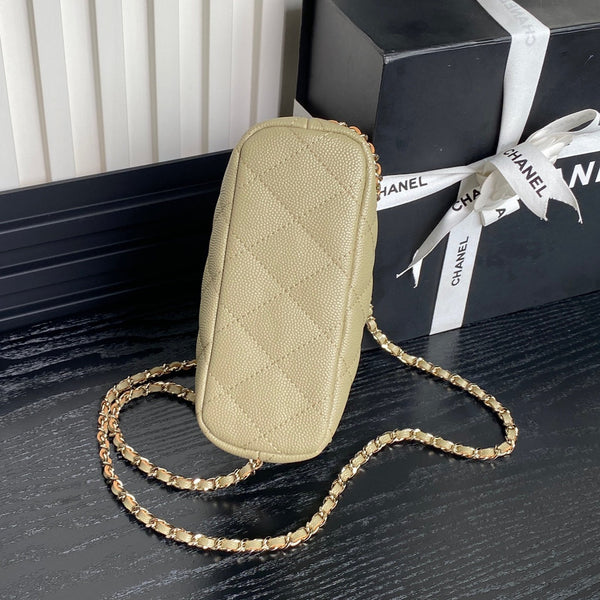 CC 25C Hobo Bag 21.5cm Top Handle Beige Grained Calfskin