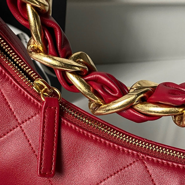 CC 2025 Hobo Bag Red Calfskin Gold Hardware 298484
