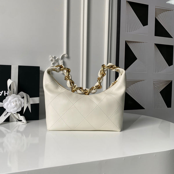 CC 2025 Hobo Bag White Calfskin Gold Hardware 298486