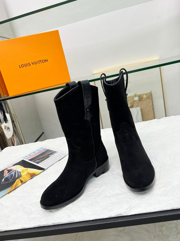 Stivali da cavaliere LV in pelle scamosciata nera