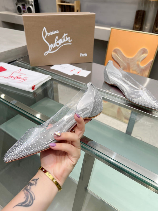 CL Degrastrass Flats Silver PVC and Strass Silver