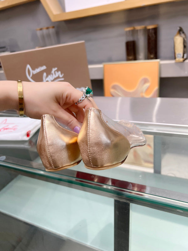 CL Degrastrass Flats Silver PVC and Strass Light Peach