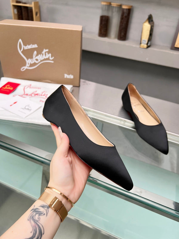 CL Kate Ballerina Flats Crepe Satin Black