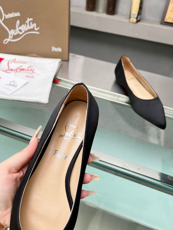 CL Kate Ballerina Flats Crepe Satin Black