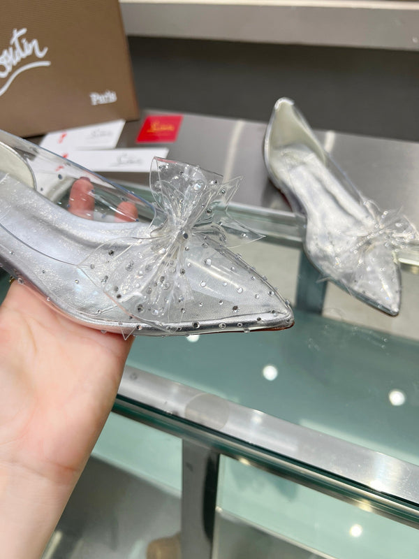 CL Jelly Strass Flats Pvc Iridescent Nappa Leather And Strass Silver