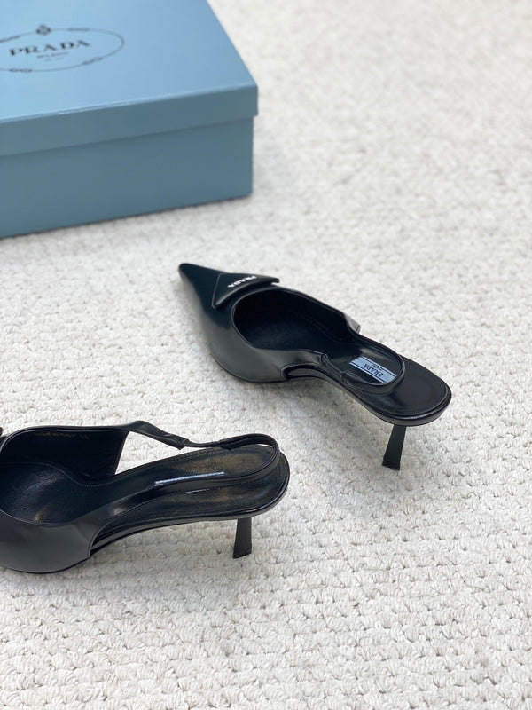 DÉCOLLETÉ SLINGBACK IN PELLE SPAZZOLATA PRA 75 NERO