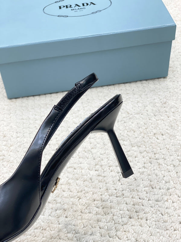 DÉCOLLETÉ SLINGBACK IN PELLE SPAZZOLATA PRA 75 NERO