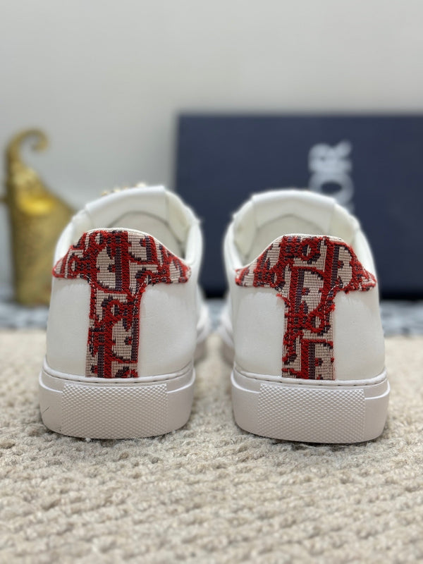 CD LOW TOP BASIC SNEAKER WHITE AND RED CALFSKIN