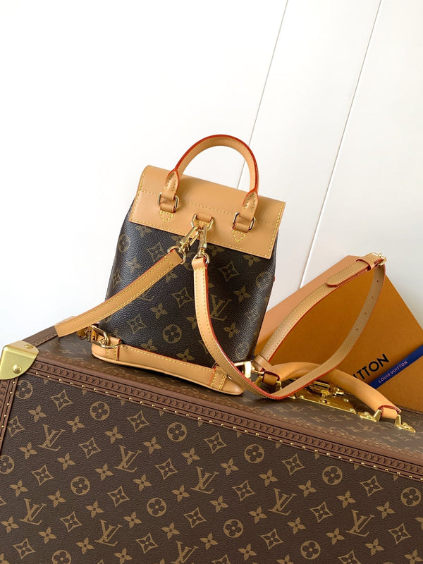 LV Soho Mini Backpack 17cm Brown Beige Monogram Canvas & Cowhide