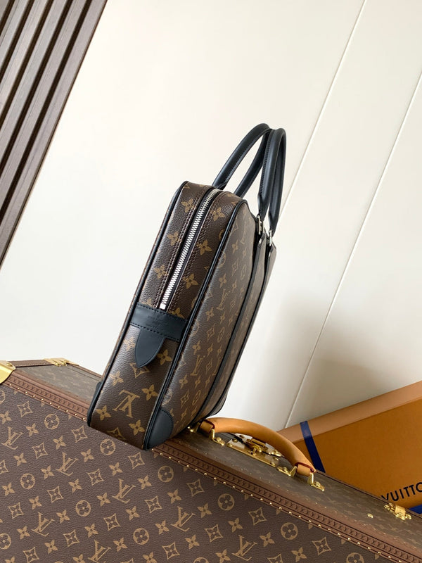 LV Porte-Documents Voyage Brown Black Macassar Canvas