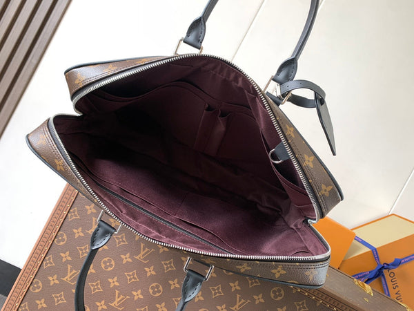 LV Porte-Documents Voyage Brown Black Macassar Canvas