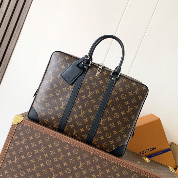 LV Porte-Documents Voyage Brown Black Macassar Canvas