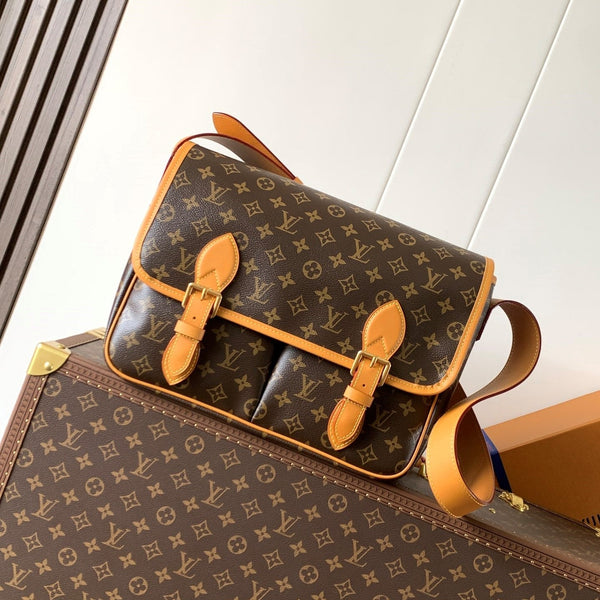 LV Satchel Messenger Bag 35.5cm Brown Monogram Canvas & Cowhide