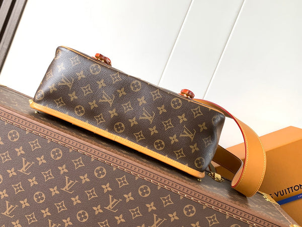 LV Satchel Messenger Bag 35.5cm Brown Monogram Canvas & Cowhide