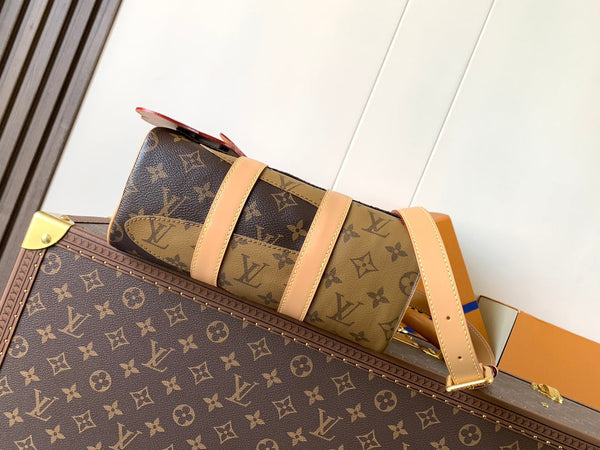 LV Keepall Bandoulière 25 Brown Boro Monogram Landscape canvas & Cowhide