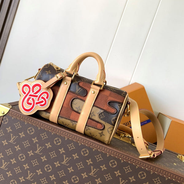 LV Keepall Bandoulière 25 Brown Boro Monogram Landscape canvas & Cowhide