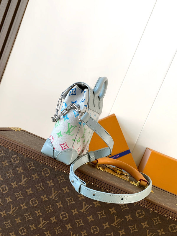 LV M13905 Nano Steamer Bag 15cm Solf Blue White Monogram Silver HW