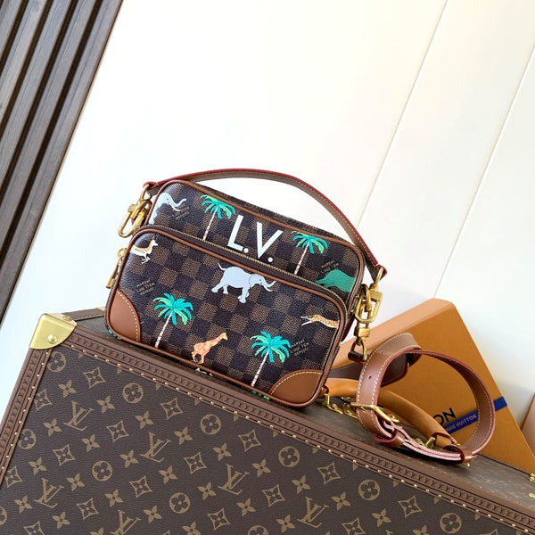 LV Nil Messenger Bag 25cm Brown Animal Printed Monogram Canvas