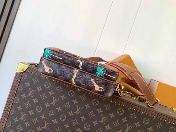 LV Nil Messenger Bag 25cm Brown Animal Printed Monogram Canvas