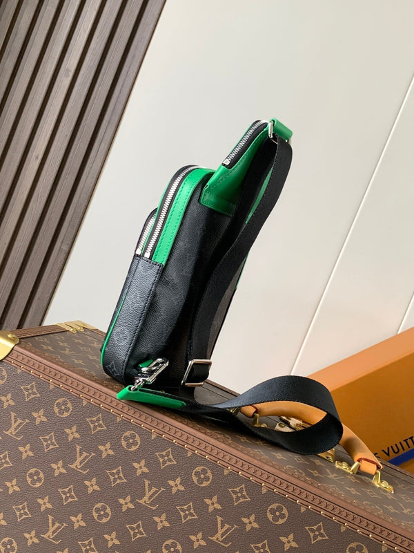 LV Mini Avenue Slingbag PM 12cm Black Bamboo Green Monogram Eclipse Canvas