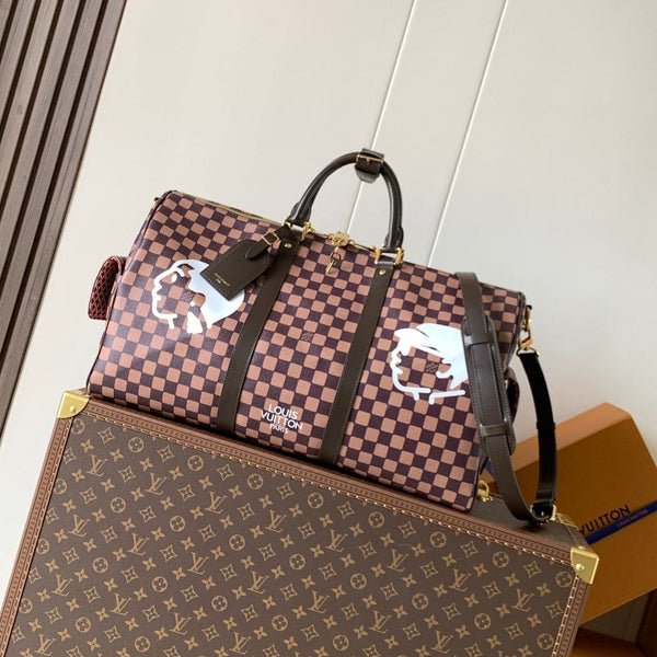 LV Keepall Bandoulière 50 Brown Damier Phriendship Canvas
