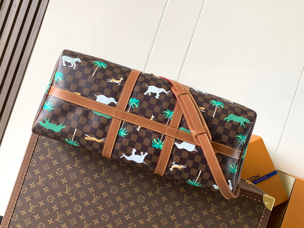 LV Keepall Bandoulière 50 Brown Animal Printed Monogram Canvas