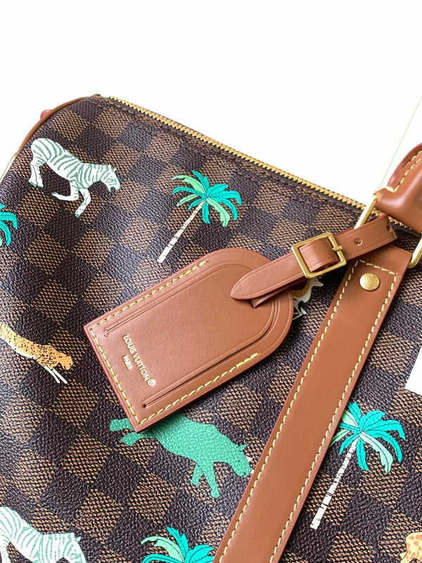 LV Keepall Bandoulière 50 Brown Animal Printed Monogram Canvas