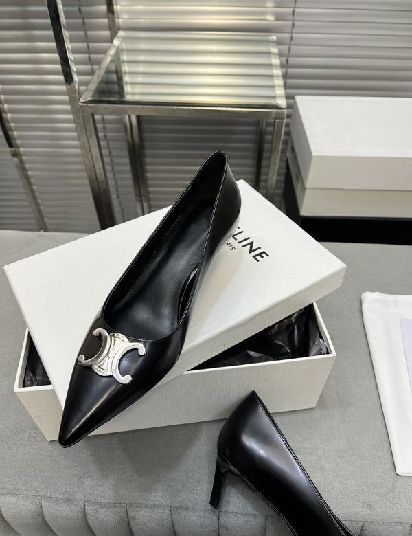 cl pumps 50 black calfskin silver logo