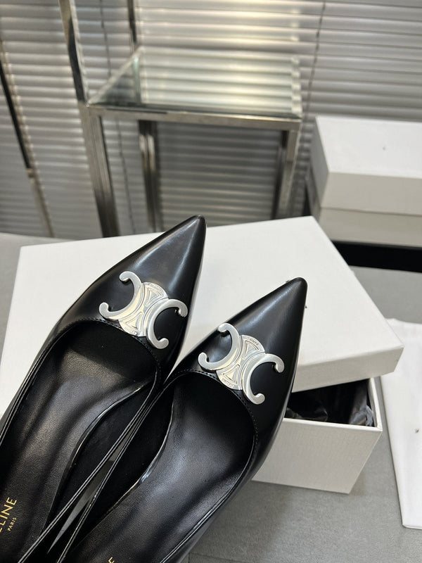 cl pumps 50 black calfskin silver logo