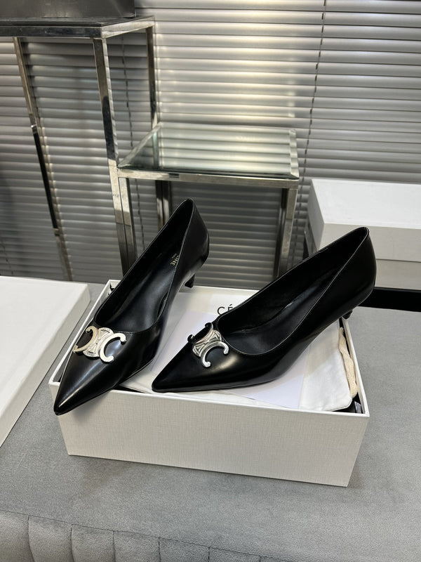 cl pumps 50 black calfskin silver logo