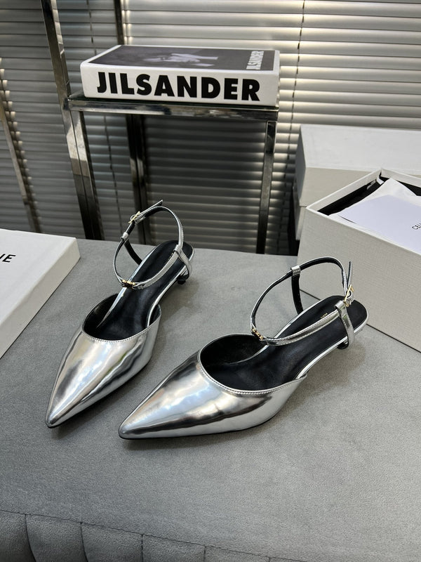 cl kitten 50 silver metalic calfskin