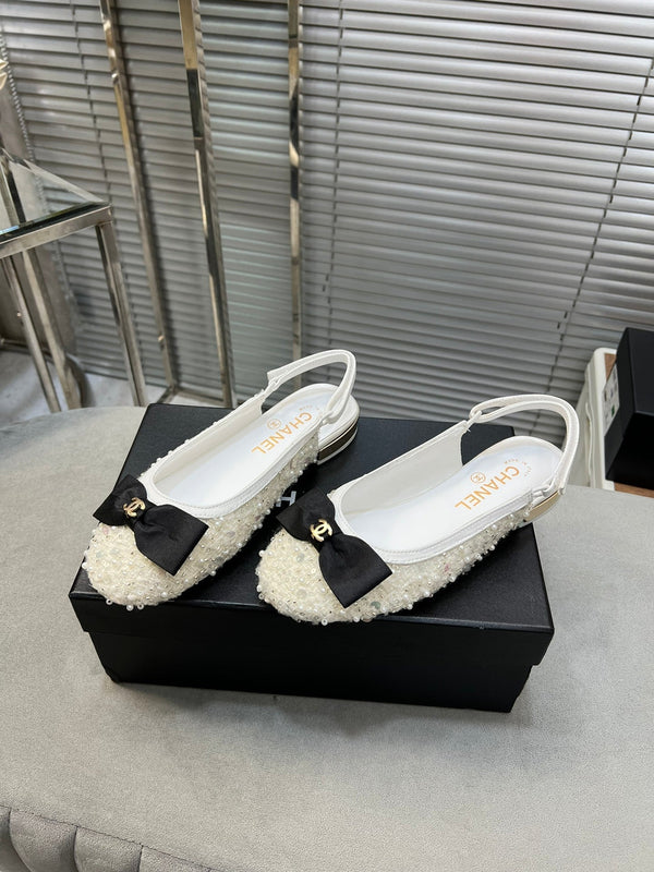 slingbacks flat white bowl glitter sequins