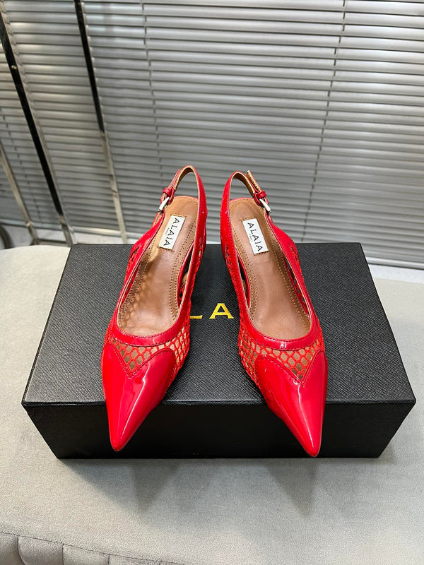 alaia high love slingback 55 fishnet red lambskin