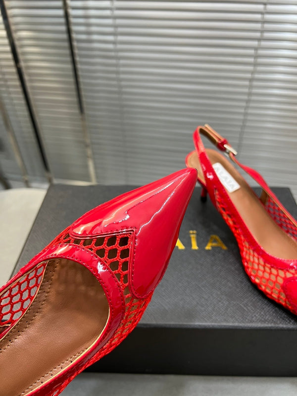 alaia high love slingback 55 fishnet red lambskin