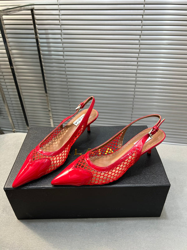 alaia high love slingback 55 fishnet red lambskin