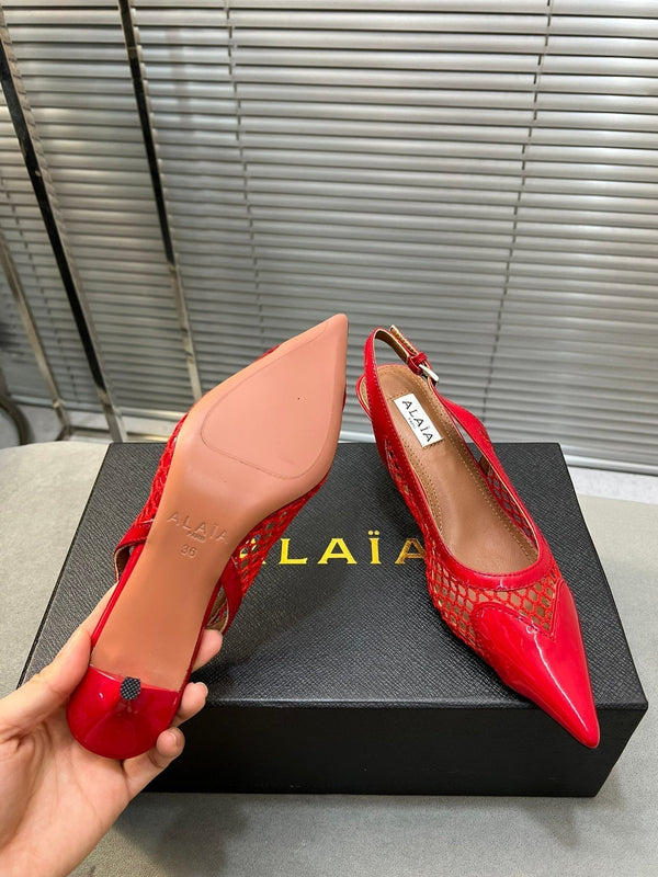 alaia high love slingback 55 fishnet red lambskin