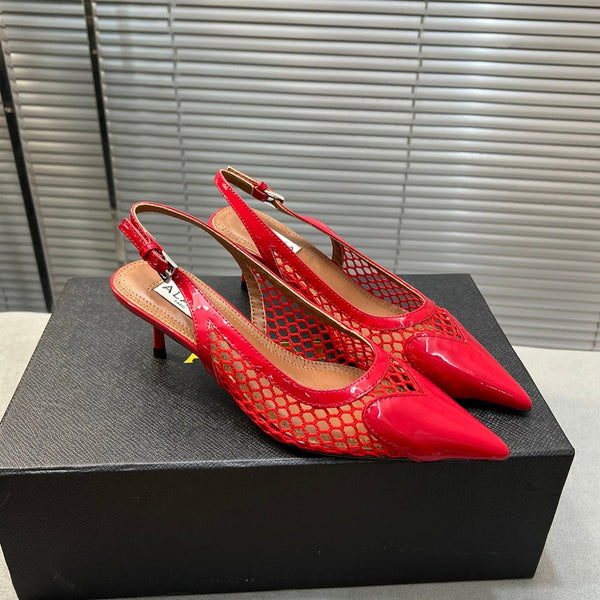 alaia high love slingback 55 fishnet red lambskin