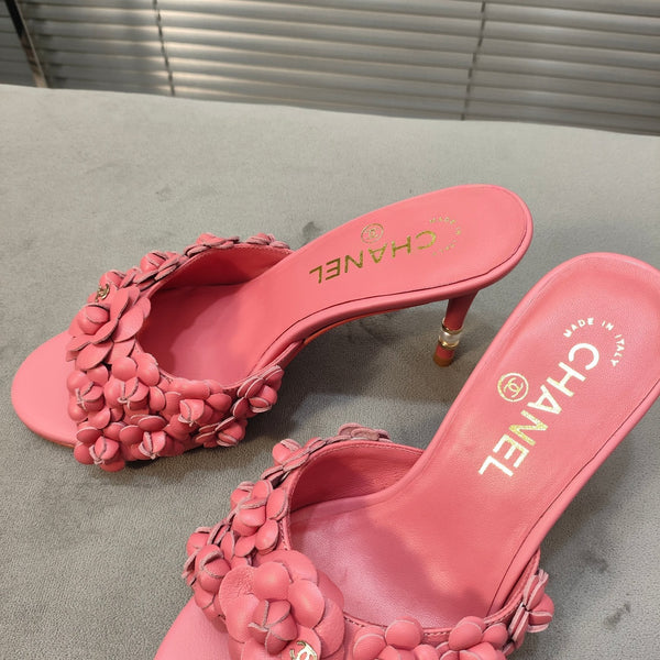 mule sandal 80 rose pink calfskin flower