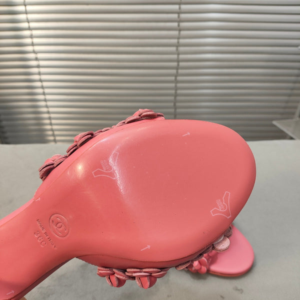 mule sandal 80 rose pink calfskin flower