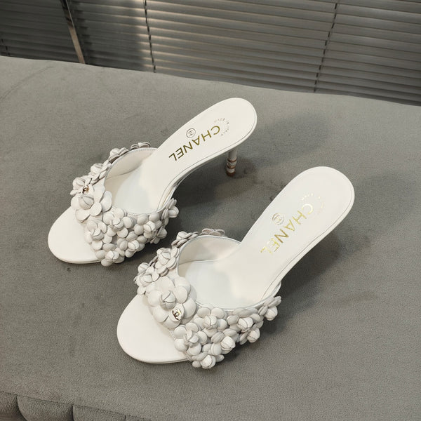 mule sandal 80 white calfskin flower