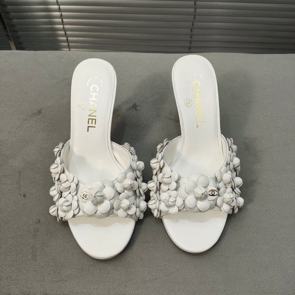 mule sandal 80 white calfskin flower