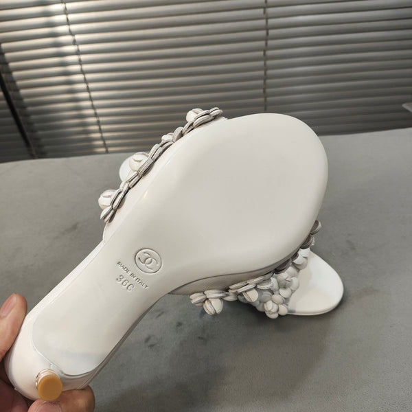 mule sandal 80 white calfskin flower