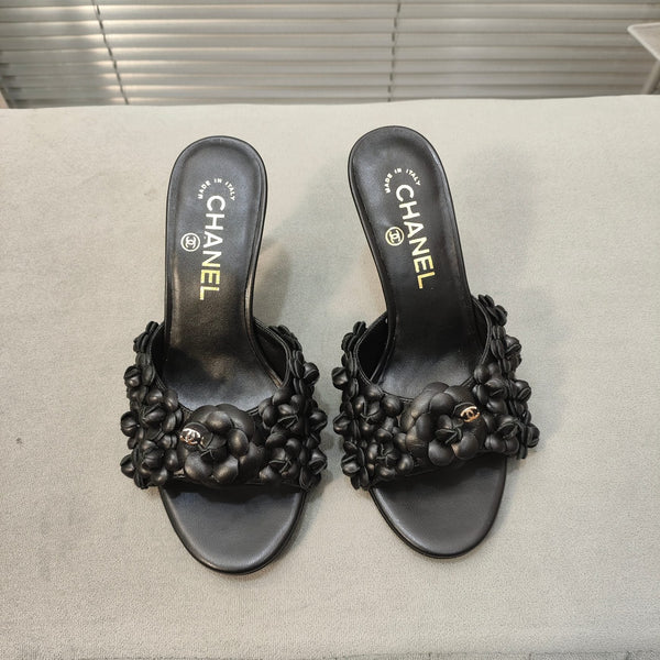 mule sandal 80 black calfskin flower