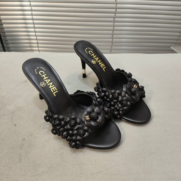 mule sandal 80 black calfskin flower